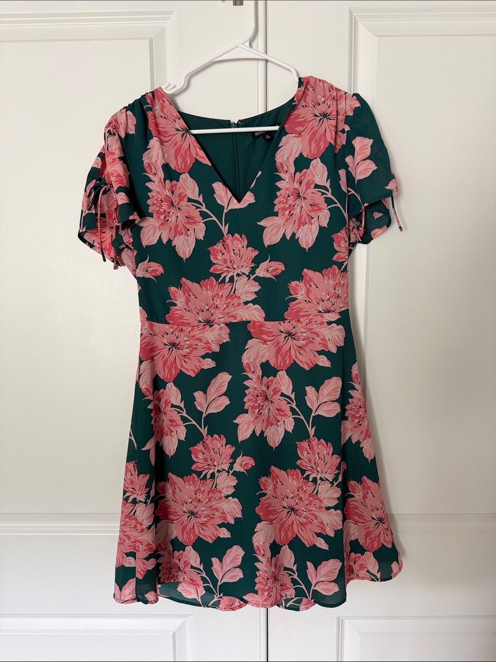 J. Crew Teal Dress with Pink Floral Print